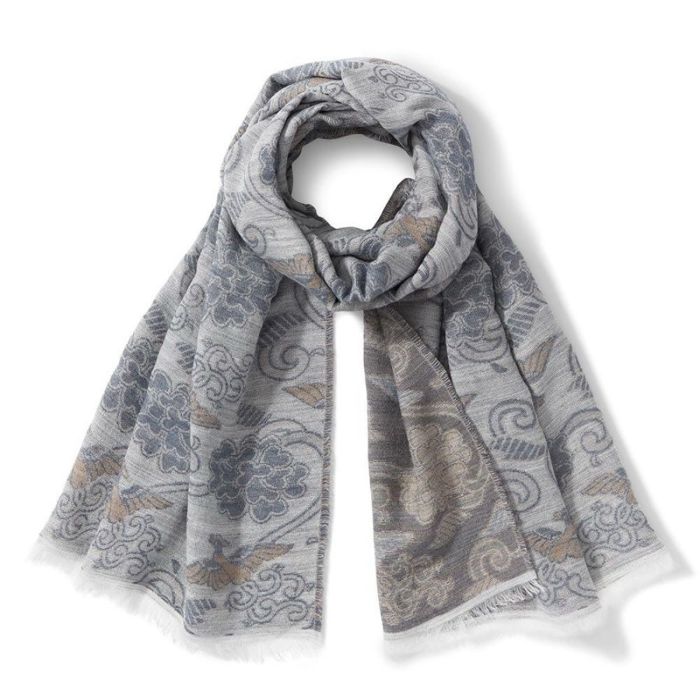 Japanese Birds and Flowers Oversize Jacquard Shawl - Picture 3 of 6